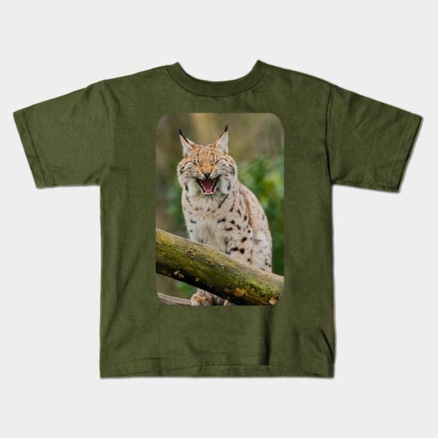 Yawning Lynx Kids T-Shirt by ElviraDraat